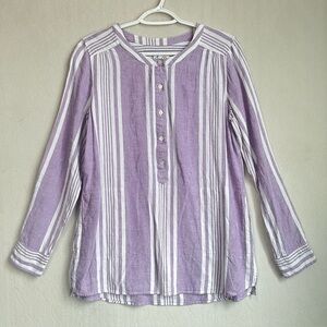 Denim Co Oversized Linen Lilac Purple White Stripe Tunic Dress Top Sz XS Lagen